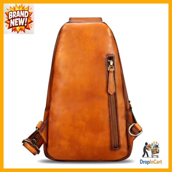 Genuine Leather Sling Backpack Vintage Handmade Crossbody Purse Adjustable Strap